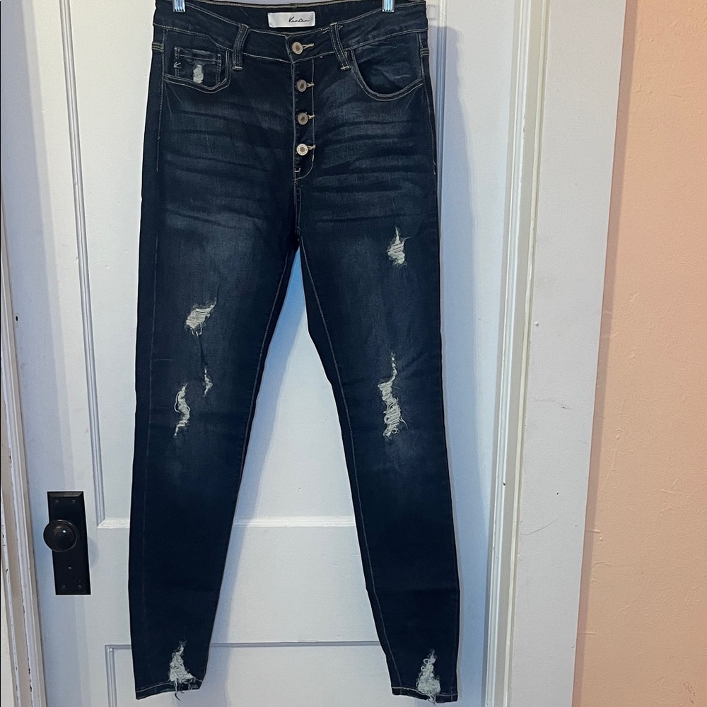 KanCan women’s High Rise Distressed Dark Denim Jeans Size 11/29